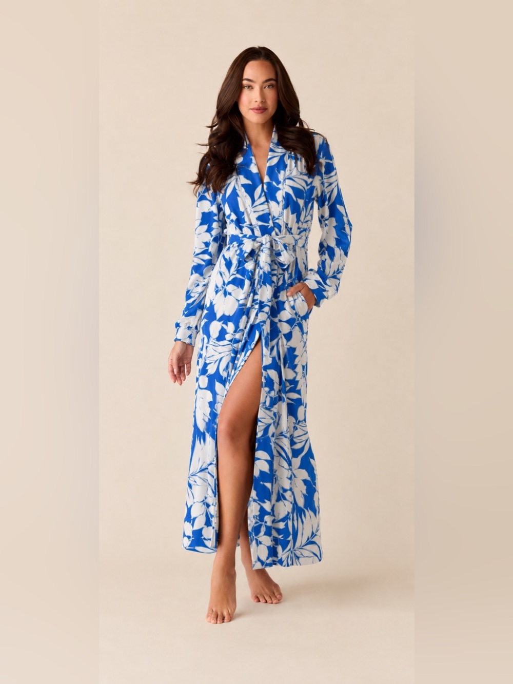 MASONgrey Skylar Cloud Jersey Long Robe Blue Floral Women’s Small